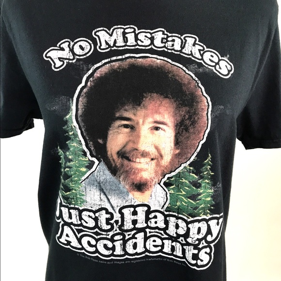 Bob Ross No Mistakes Happy Accidents T-shirt Sz S - Picture 3 of 4